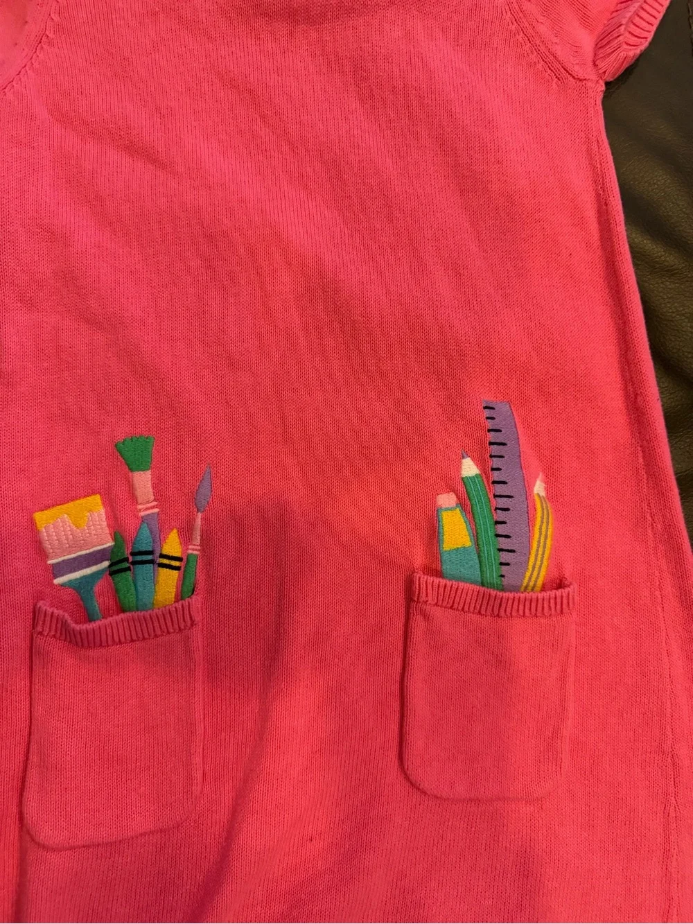 Gymboree Hot Pink Knit Pocket Dress with Colorful Art Supplies